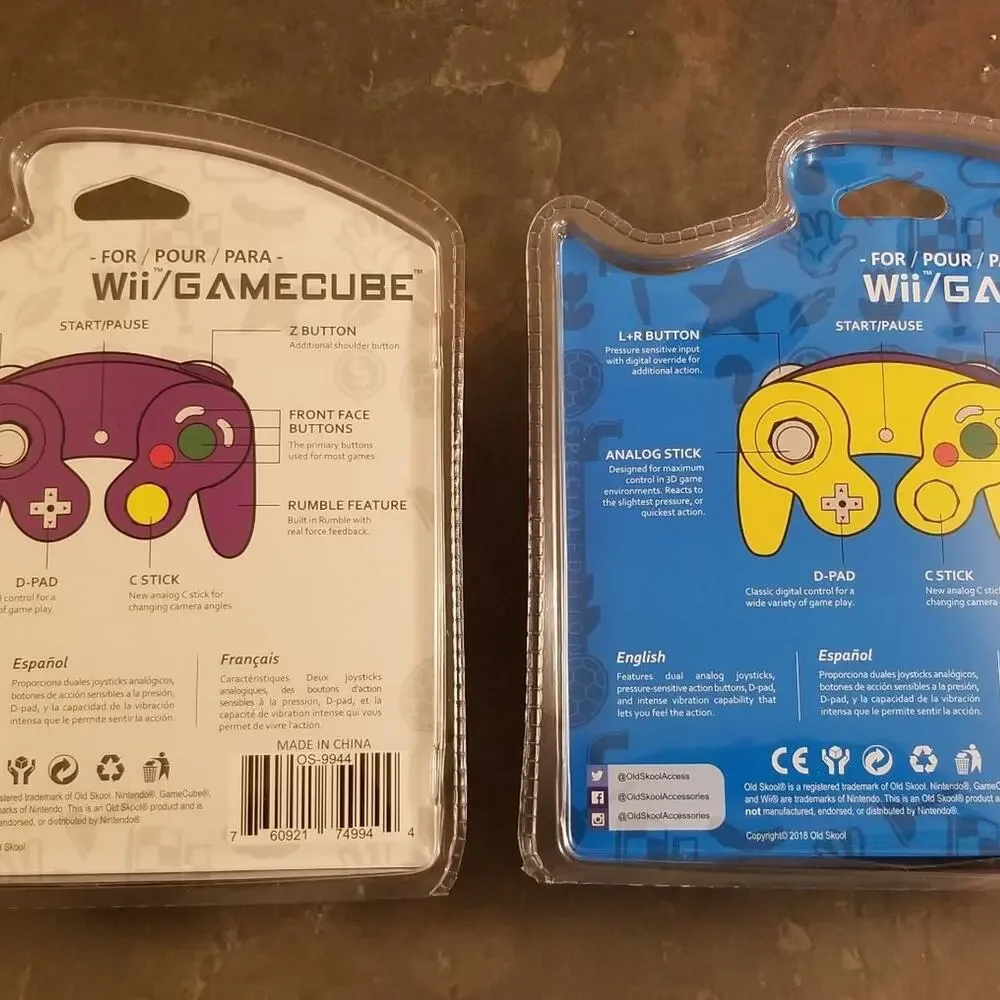 2 Gamecube Controllers - Purple & Yellow (NEW) - Nintendo